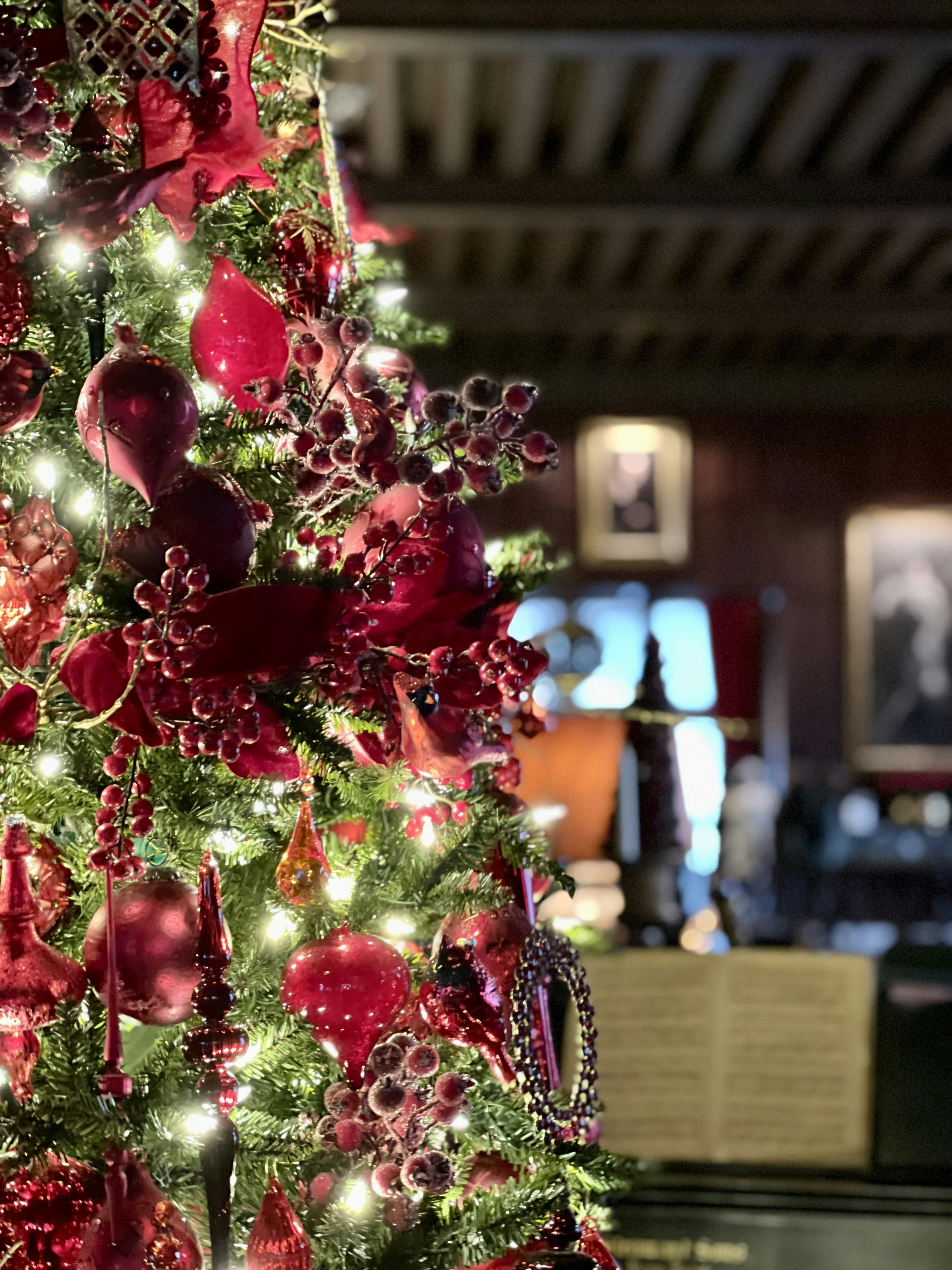 One of the many beautifully decorated Christmas trees, this one in the Music Room, at the historic Biltmore House in Asheville, NC.