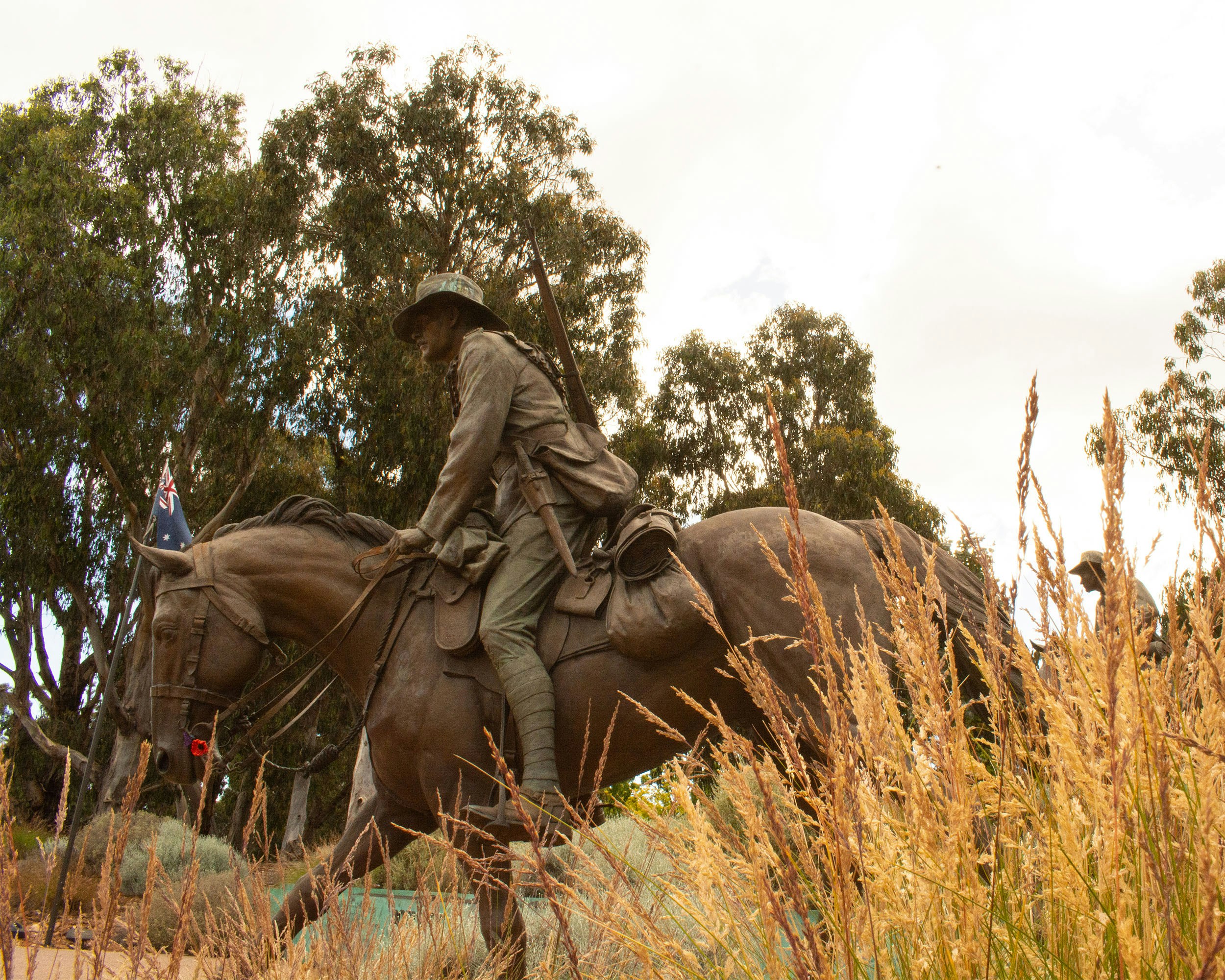 a man riding on the back of a brown horse