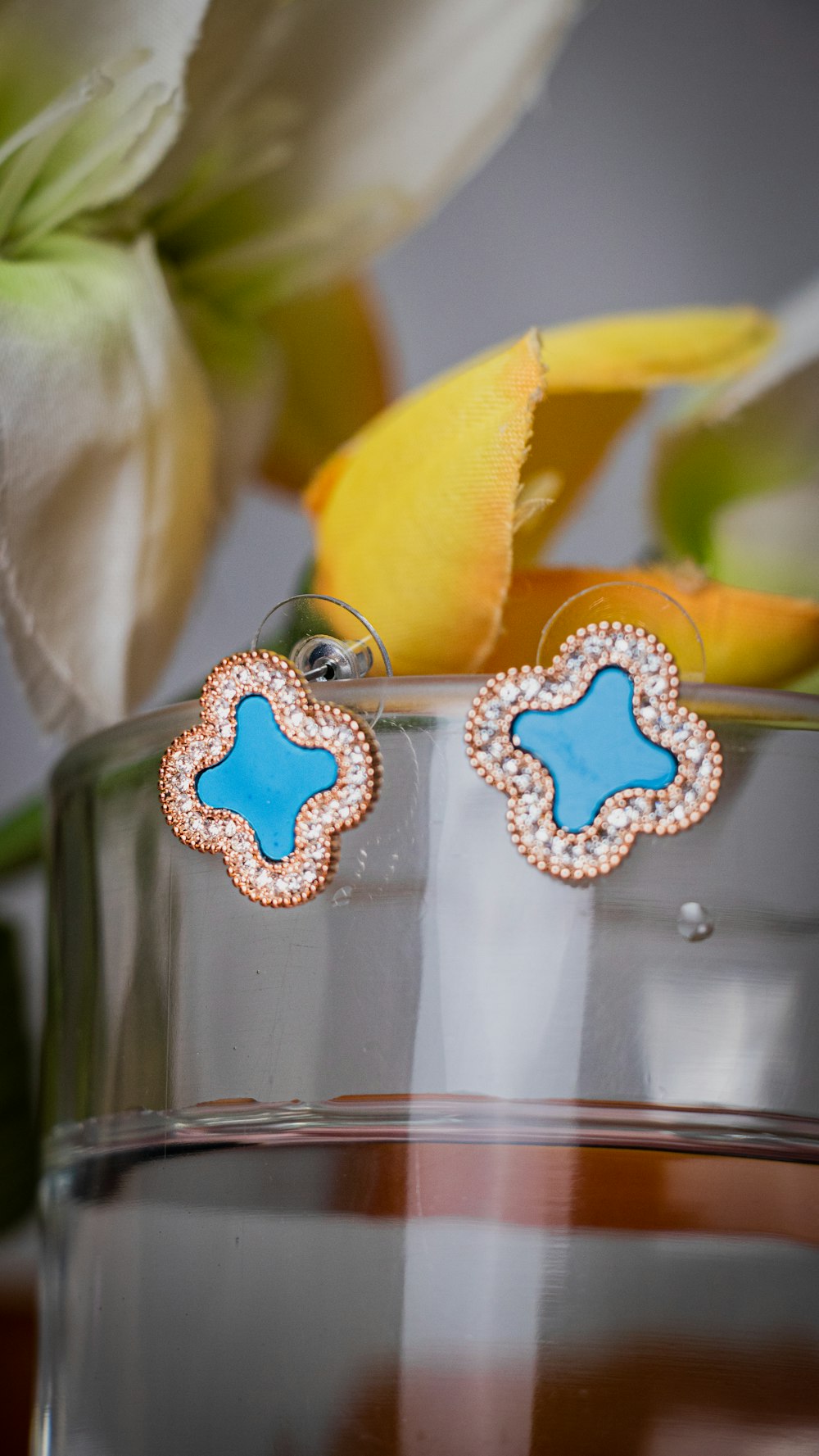 a close up of a pair of earrings