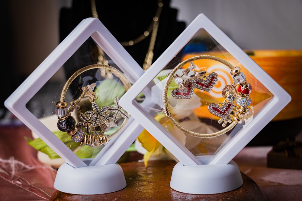 a couple of white diamond shaped objects on a table