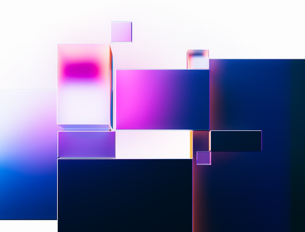 a blue and pink abstract background with squares and rectangles