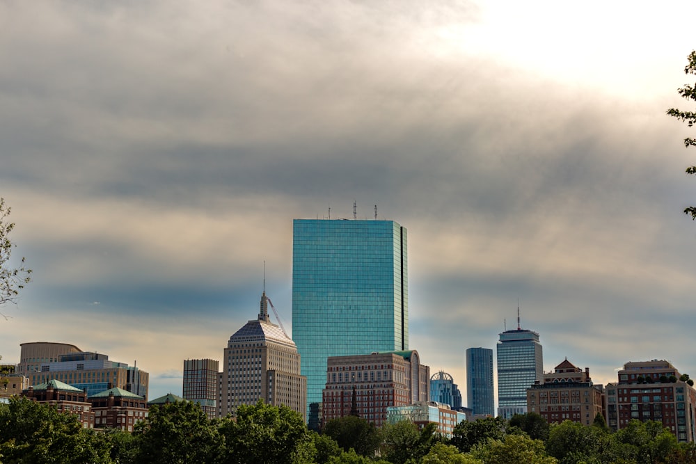 a view of a city with tall buildings