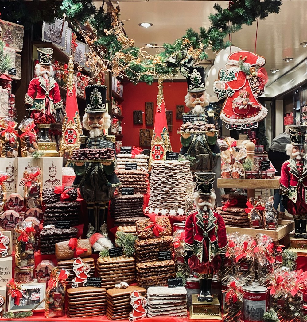 a christmas display in a store filled with lots of holiday decorations