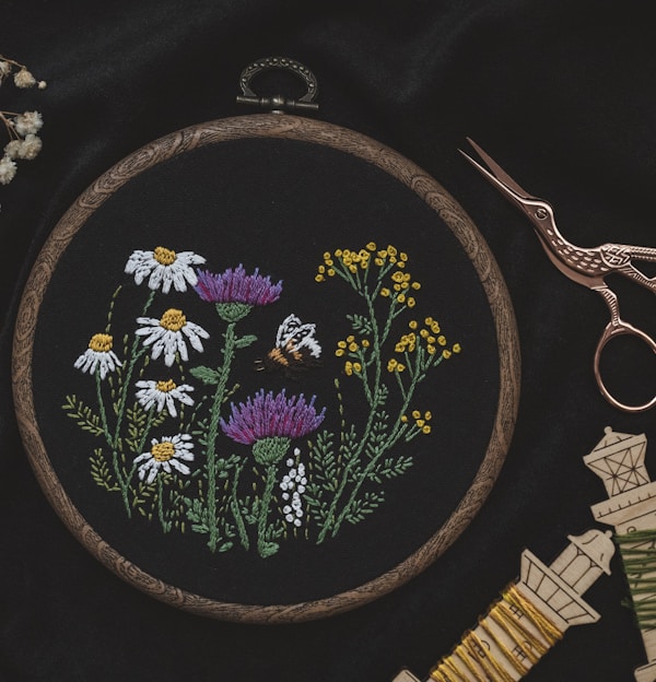 a picture of some flowers and a pair of scissors