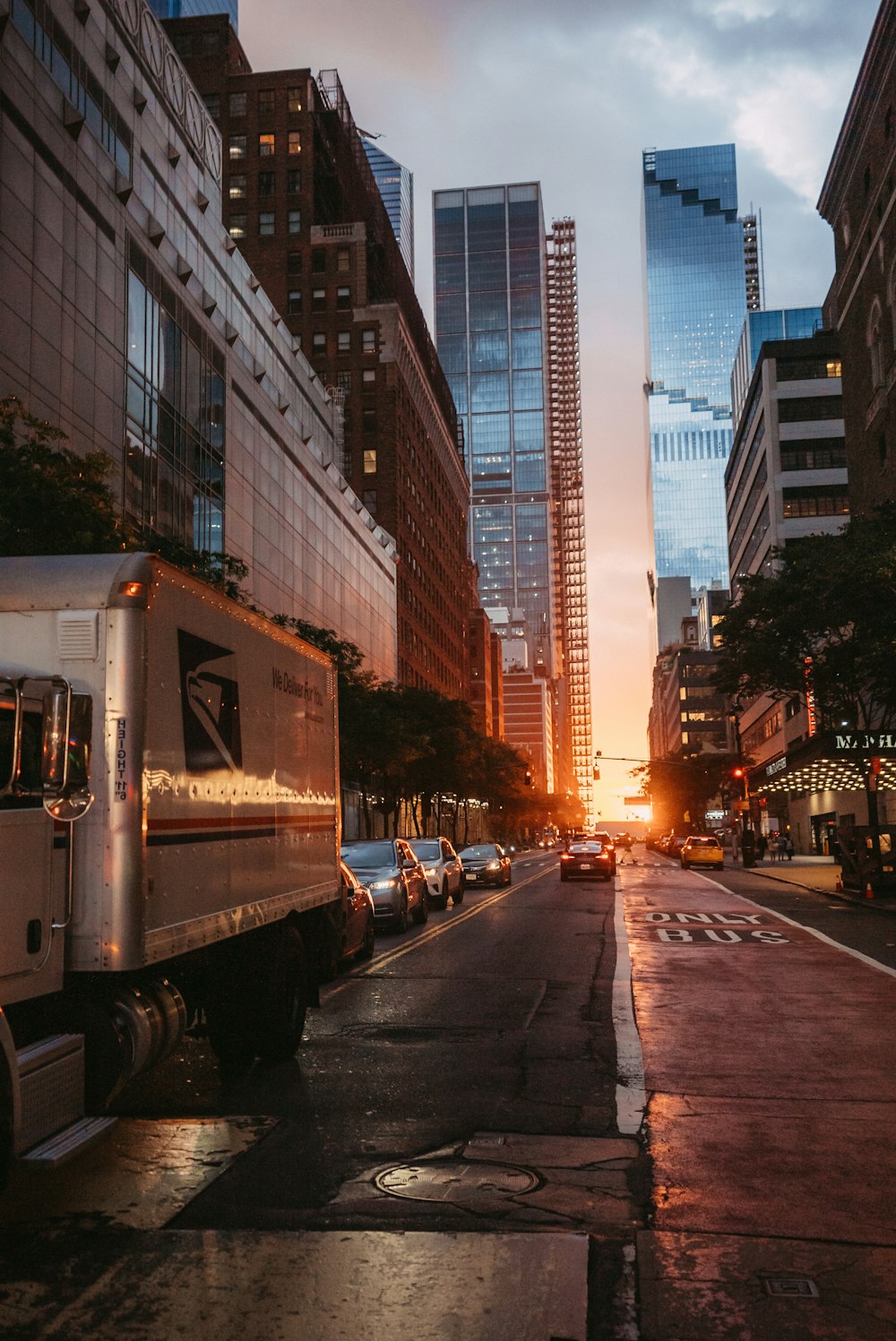 a truck is parked on the side of the road