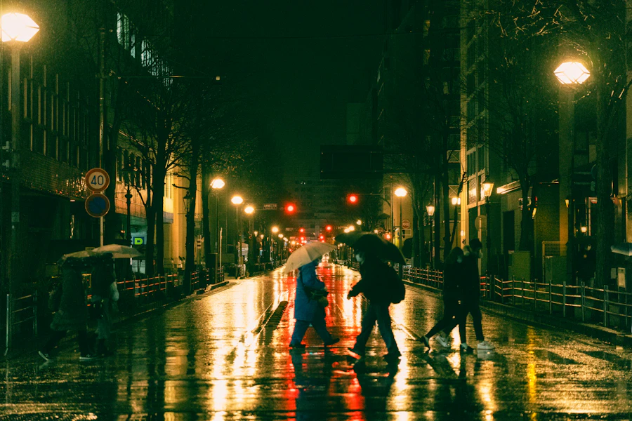 Crossing in the rain
