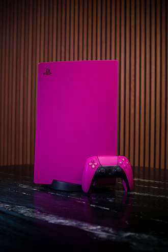 A powerful gaming console with crimson accents on a dark background