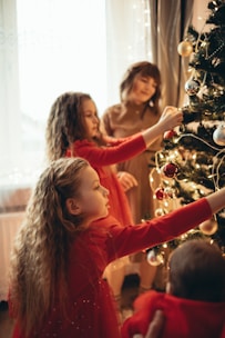 Children playing in a festive Christmas setting.