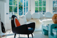 Interior shot of a bright living room with modern furniture.