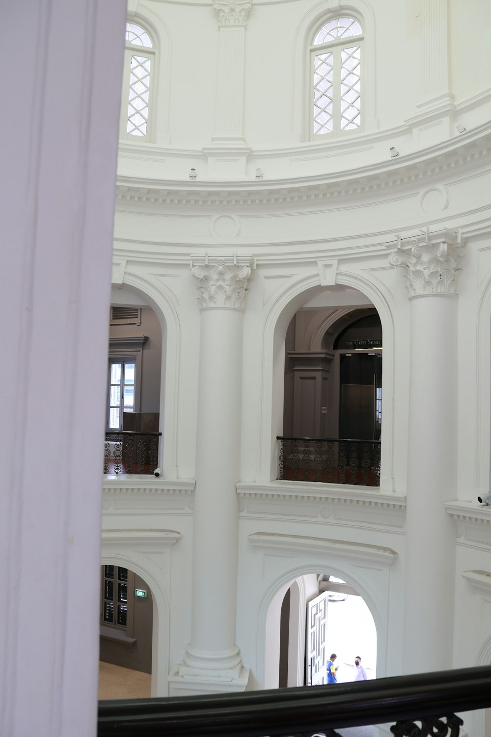 a view of the inside of a building from a balcony