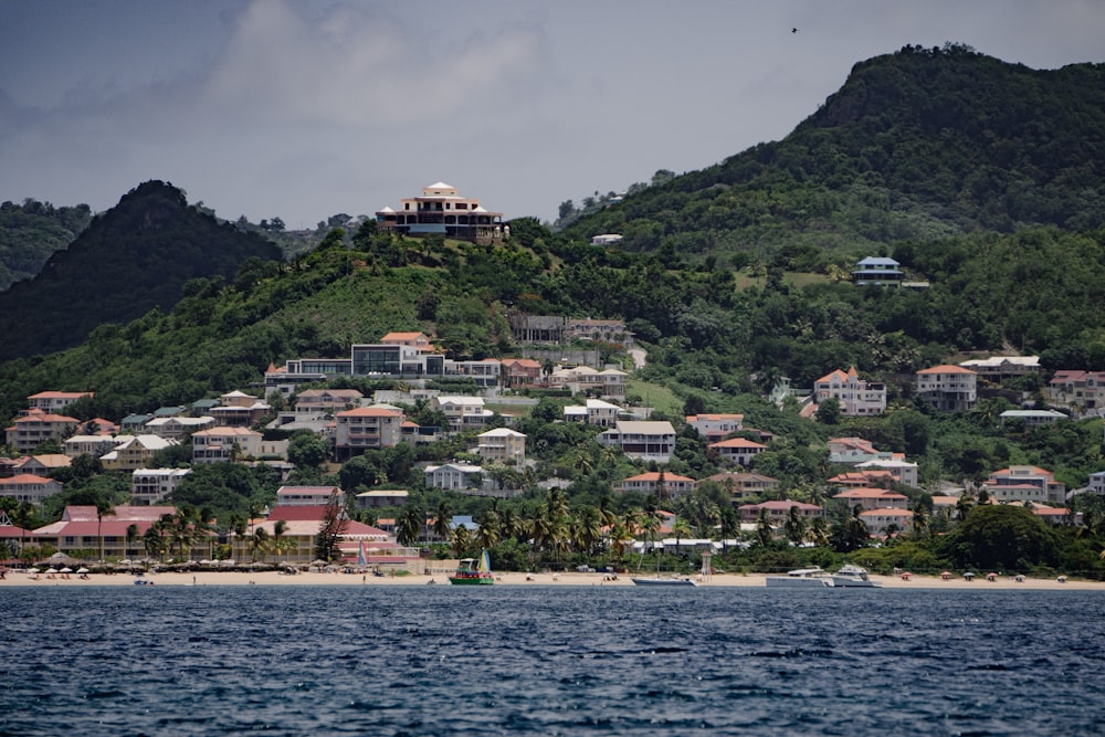 a large hill with houses on top of it