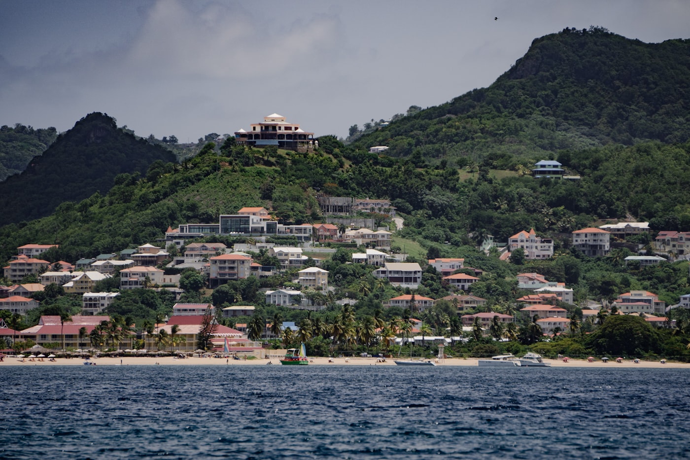 Turquoise lagoon and lush hills of Mayotte