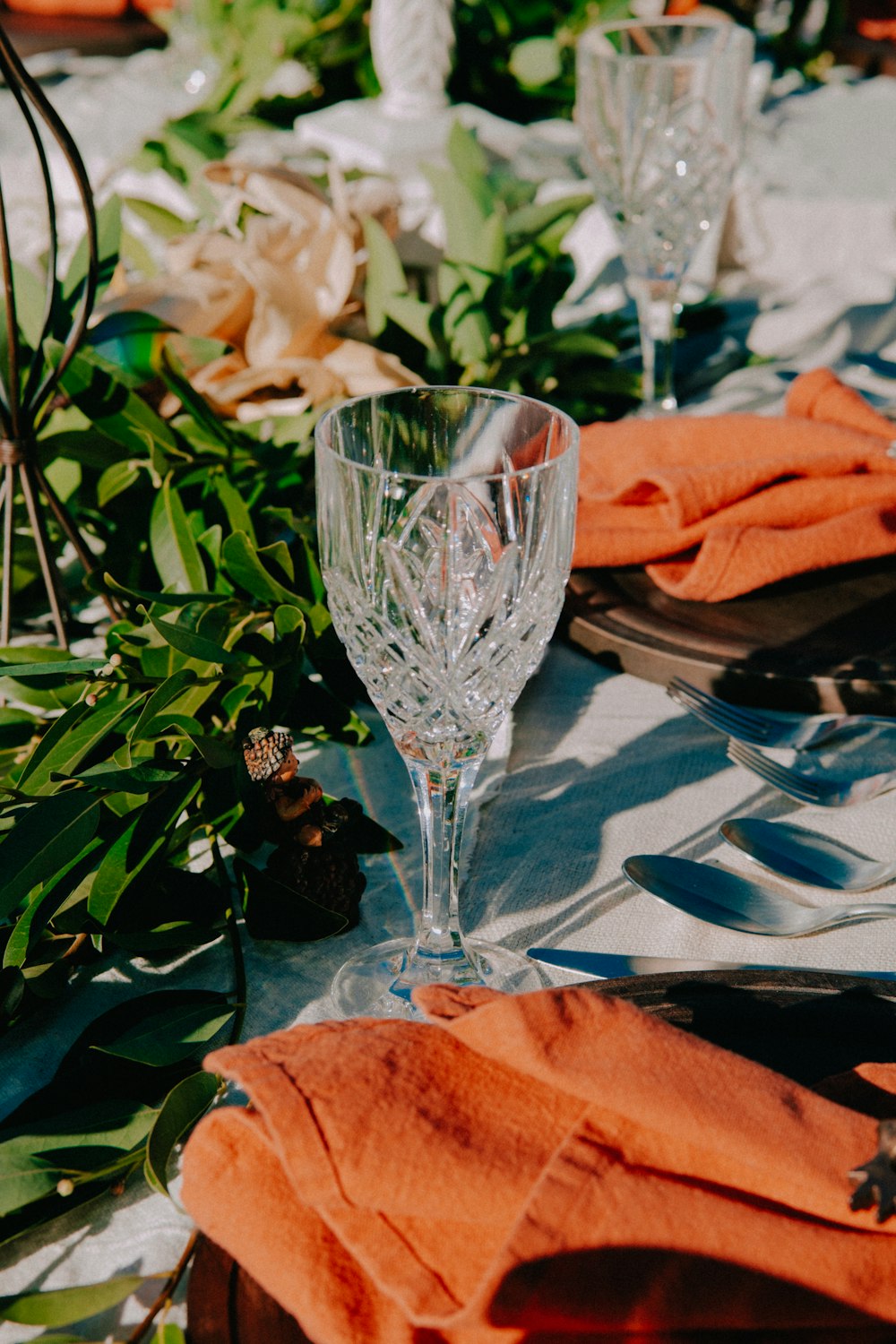 a close up of a table with place settings