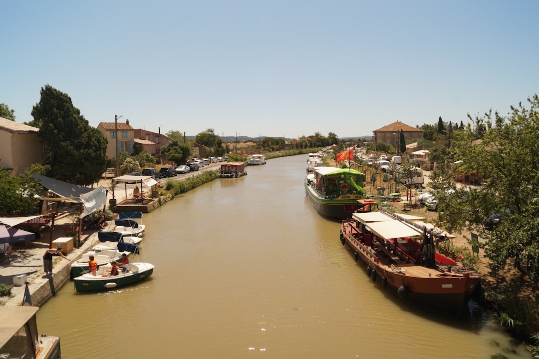 a river filled with lots of small boats, Canal du Midi