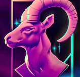 3D glowing Aries ram symbol swirling with neon purple and blue gradients.