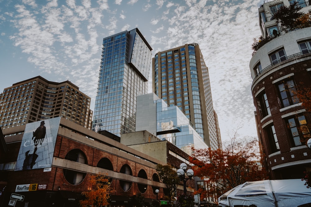 a group of tall buildings sitting next to each other