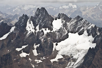 Snow on the jagged peaks of the Martial range above Ushuaia, Tierra del Fuego