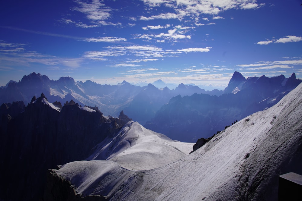 a view of a mountain range with snow on it