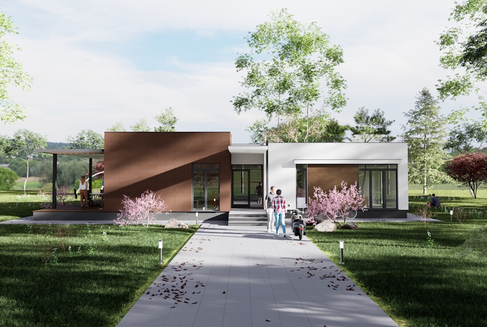 a rendering of a house with a walkway leading to it