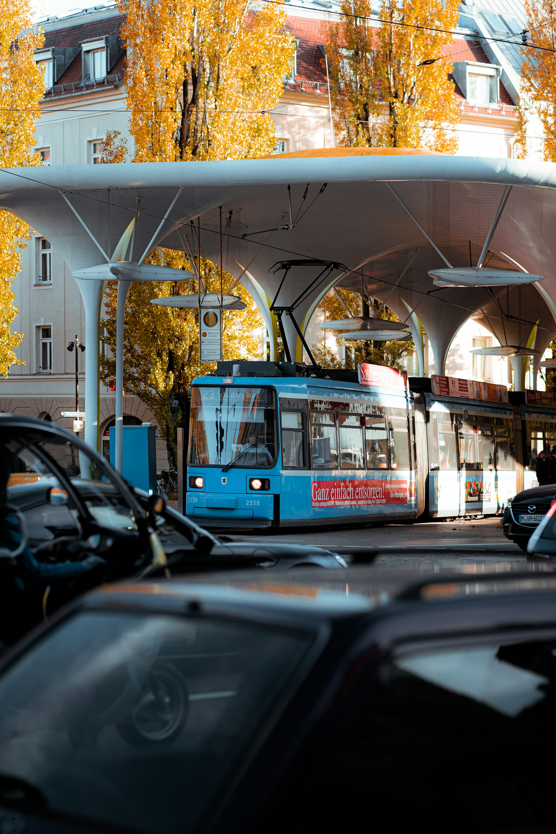 a public transit bus on a city street