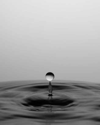 a black and white photo of a drop of water