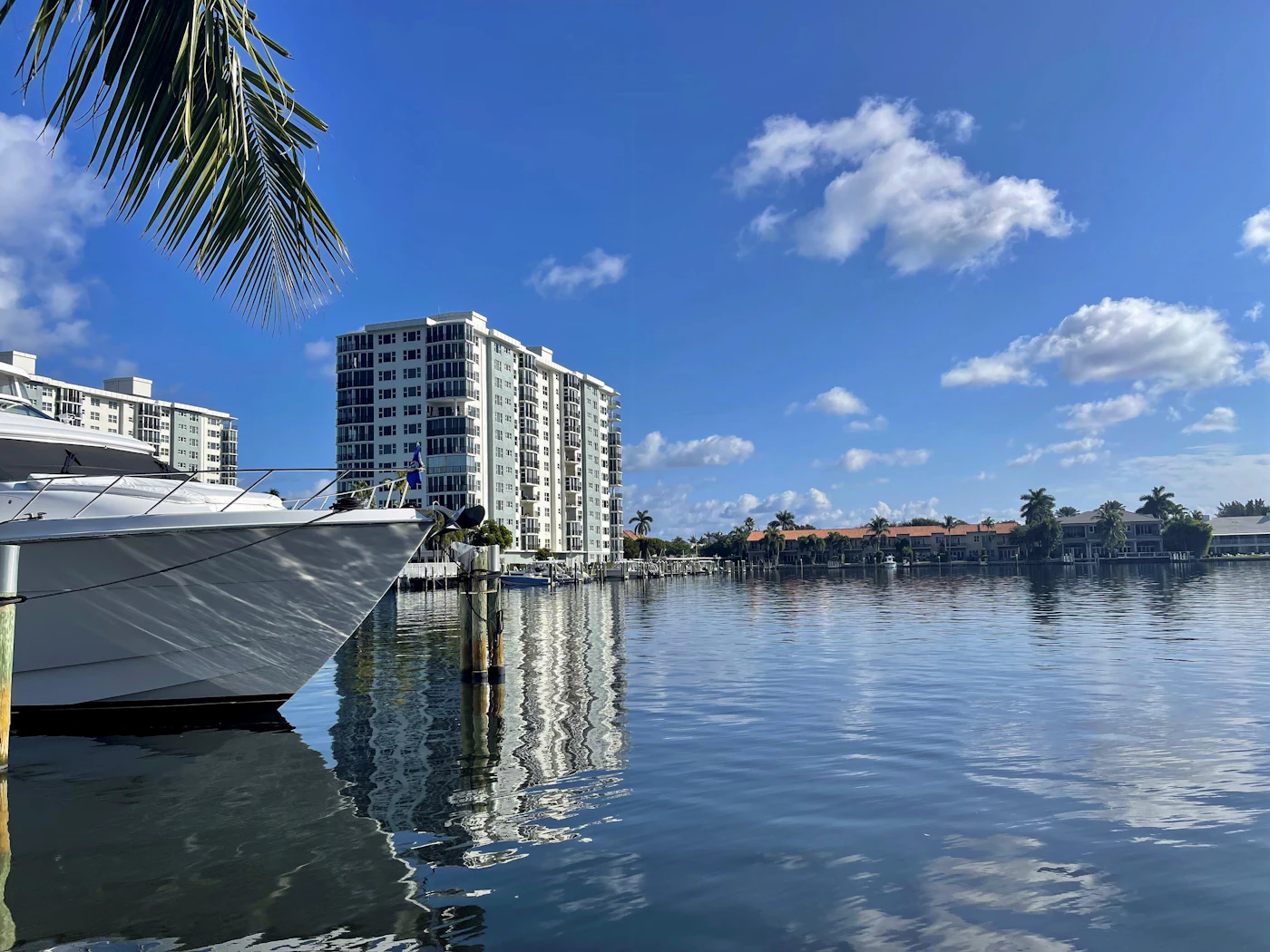 A boat docked on the water in Delray Beach