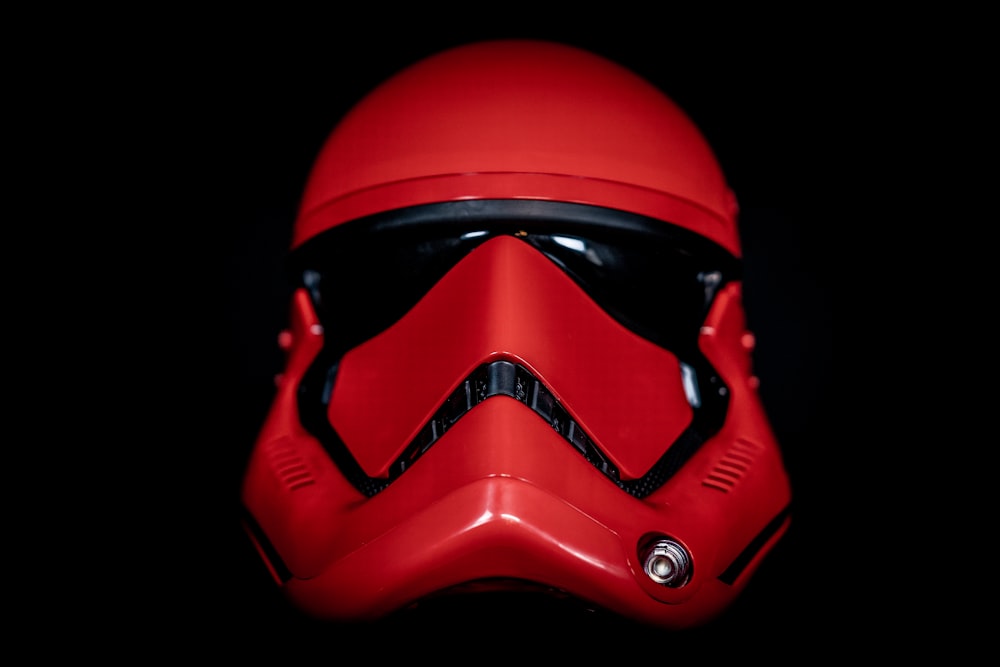 a red helmet with a black background