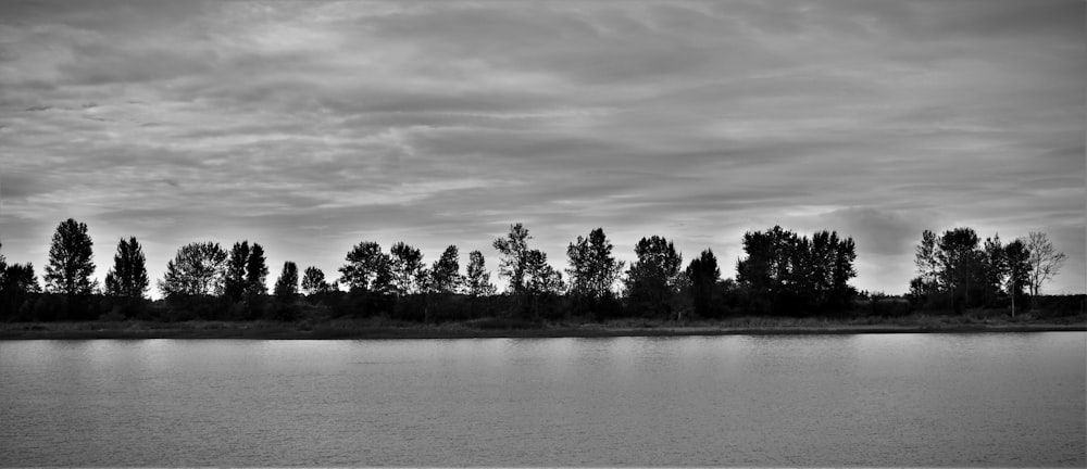 a black and white photo of a body of water