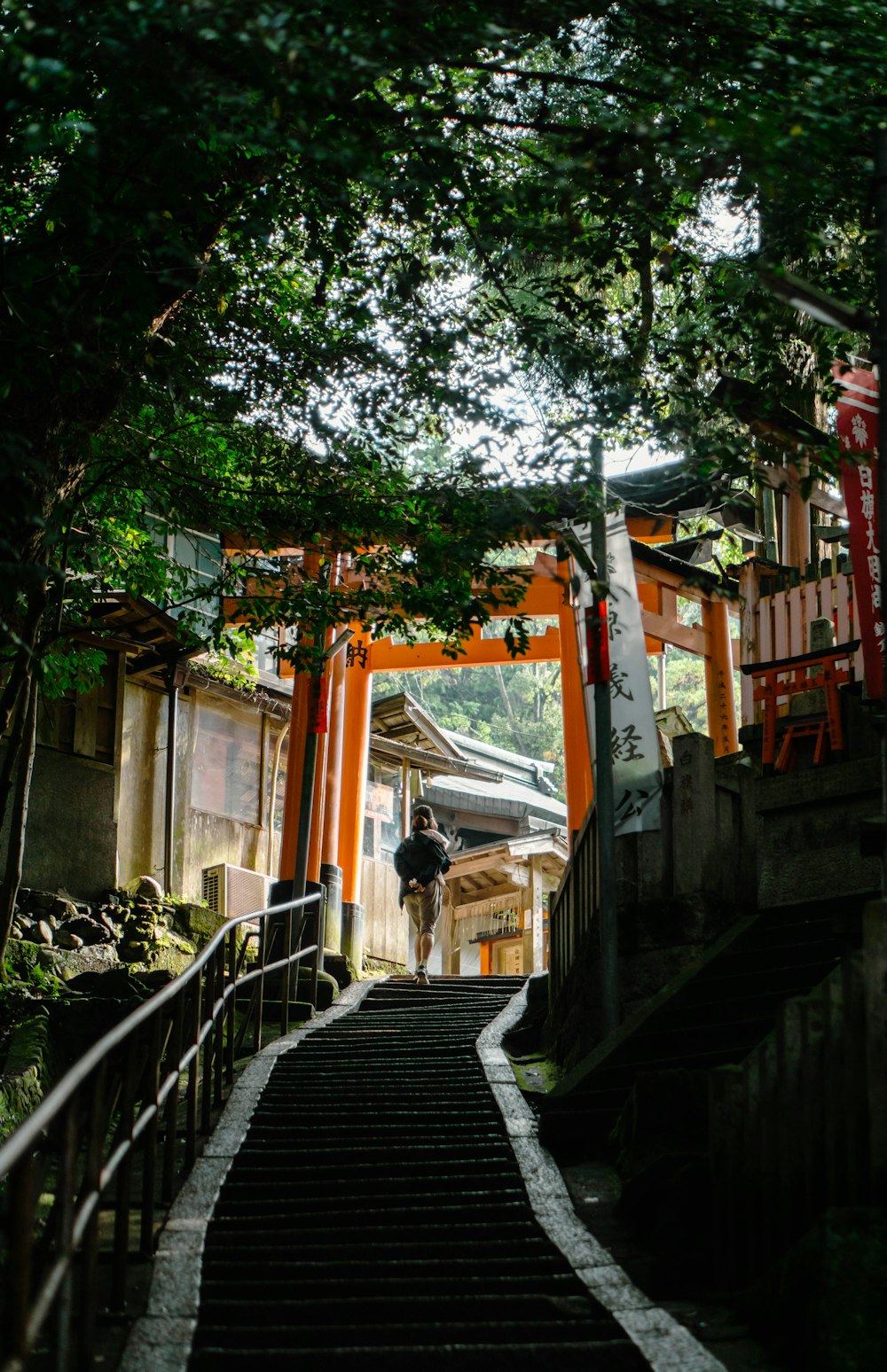 a person walking down a set of stairs