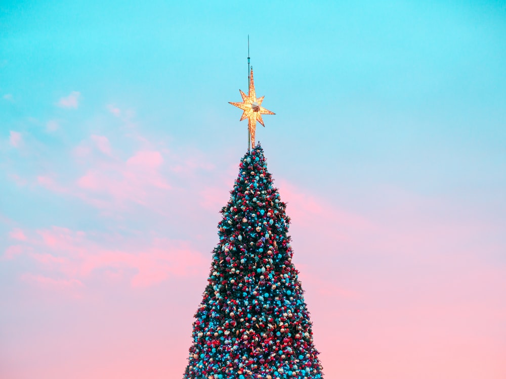 a large christmas tree with a star on top