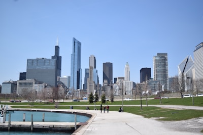 a view of a city from a park