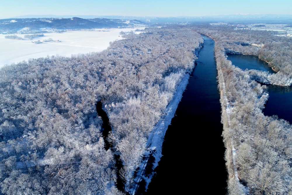 a river running through a snow covered forest