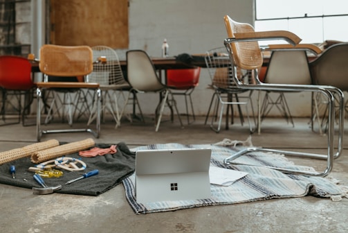 A professional workspace with construction materials.