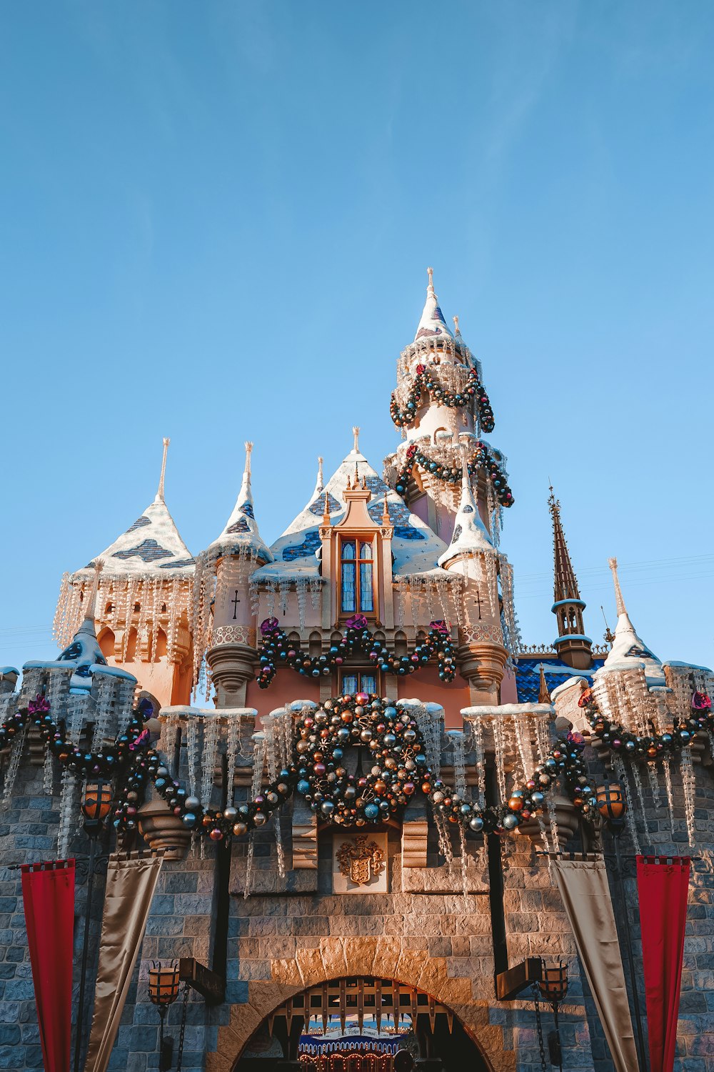 a castle with decorations on the top of it