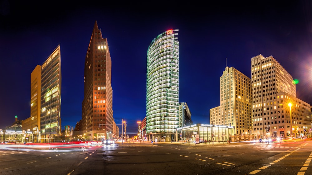 a group of tall buildings sitting next to each other