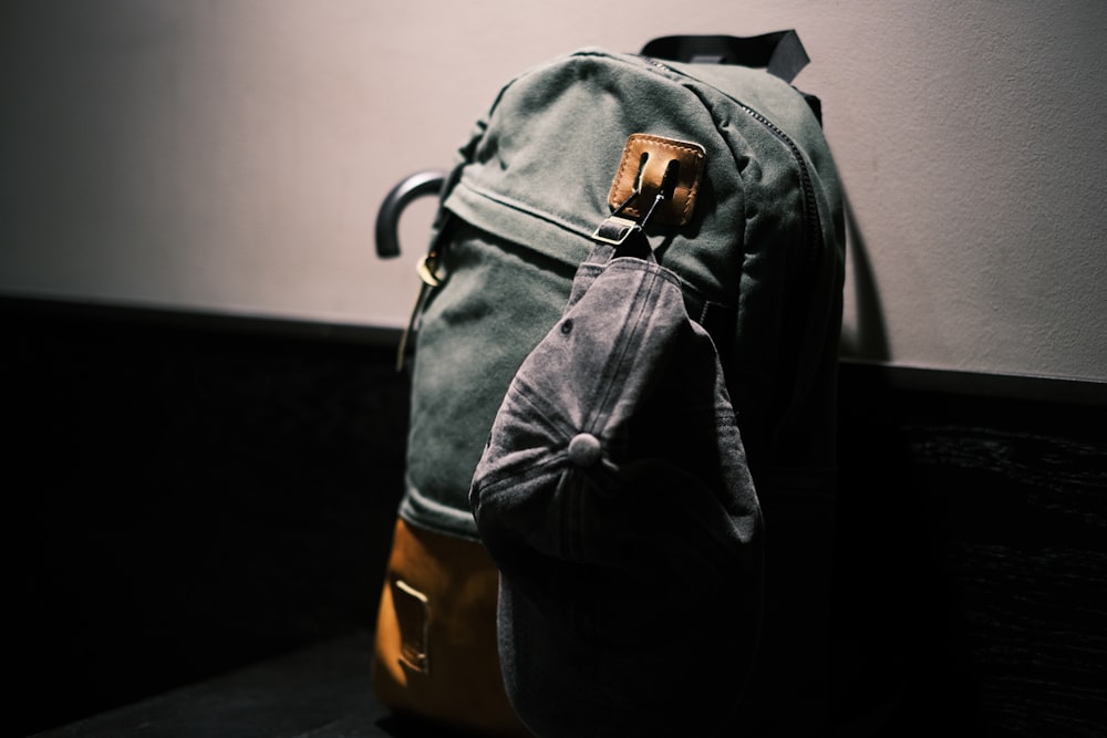 a backpack sitting on top of a wooden table