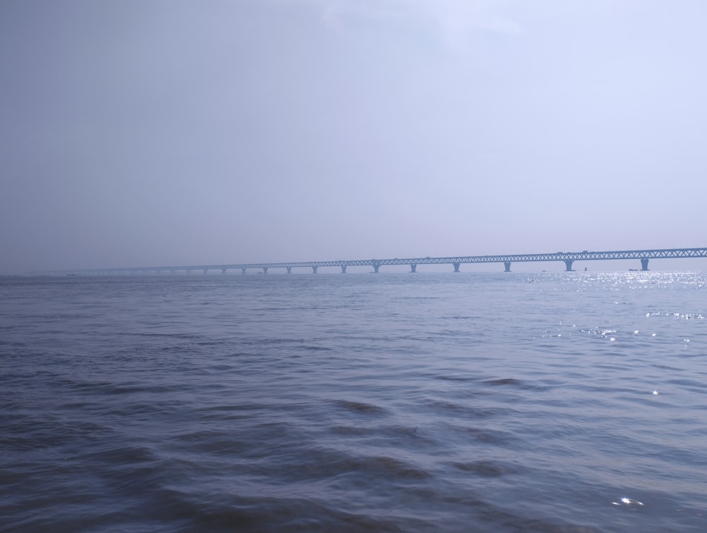 a long bridge over a large body of water