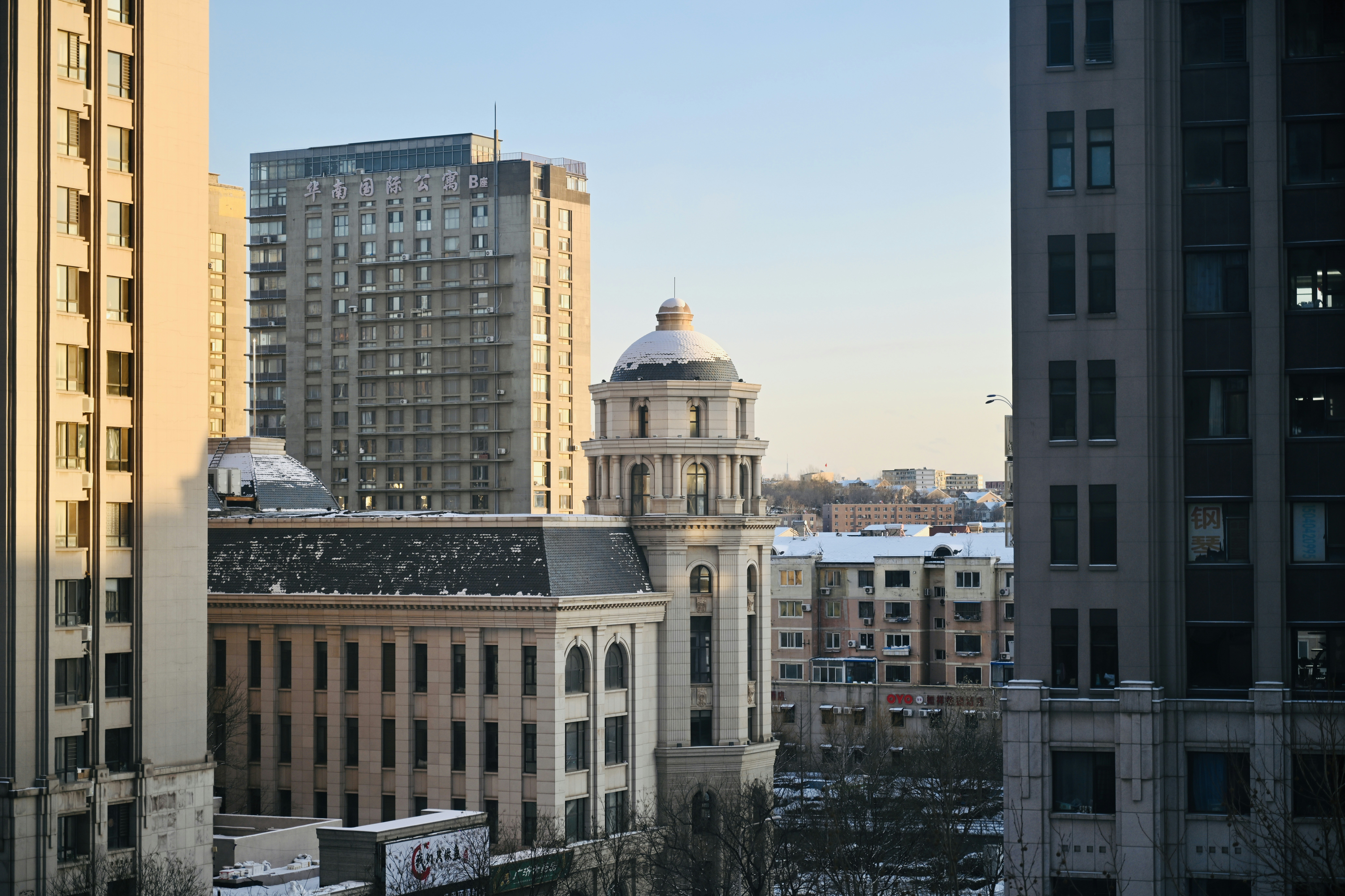 A view of a city from a high rise building