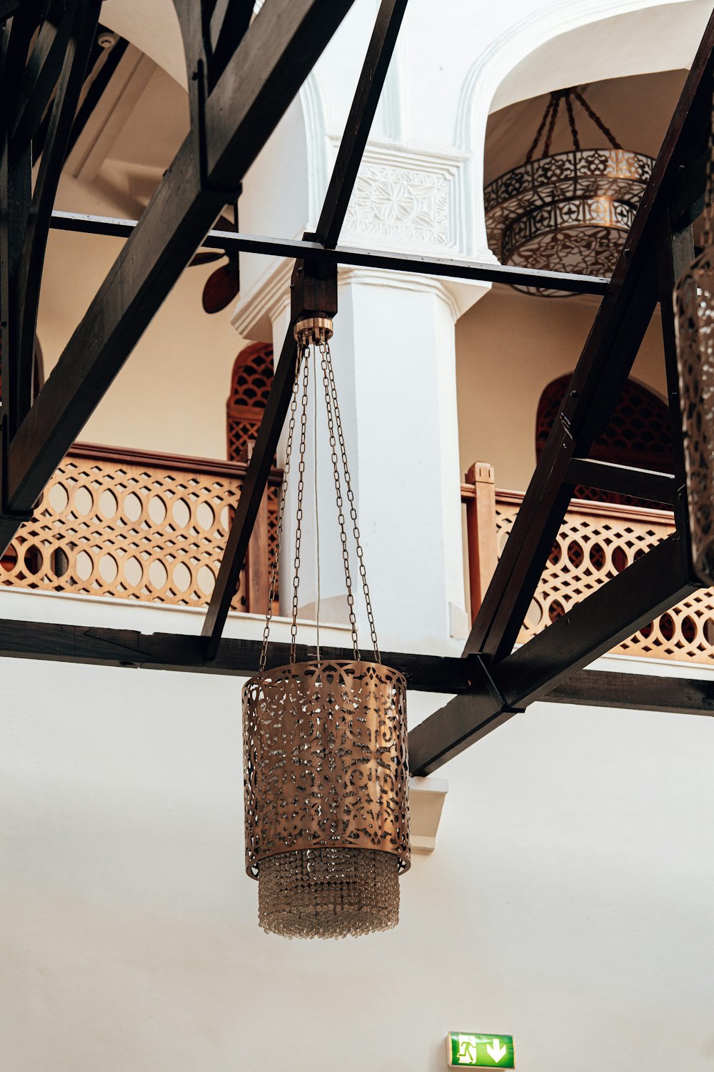 a chandelier hanging from the ceiling of a building