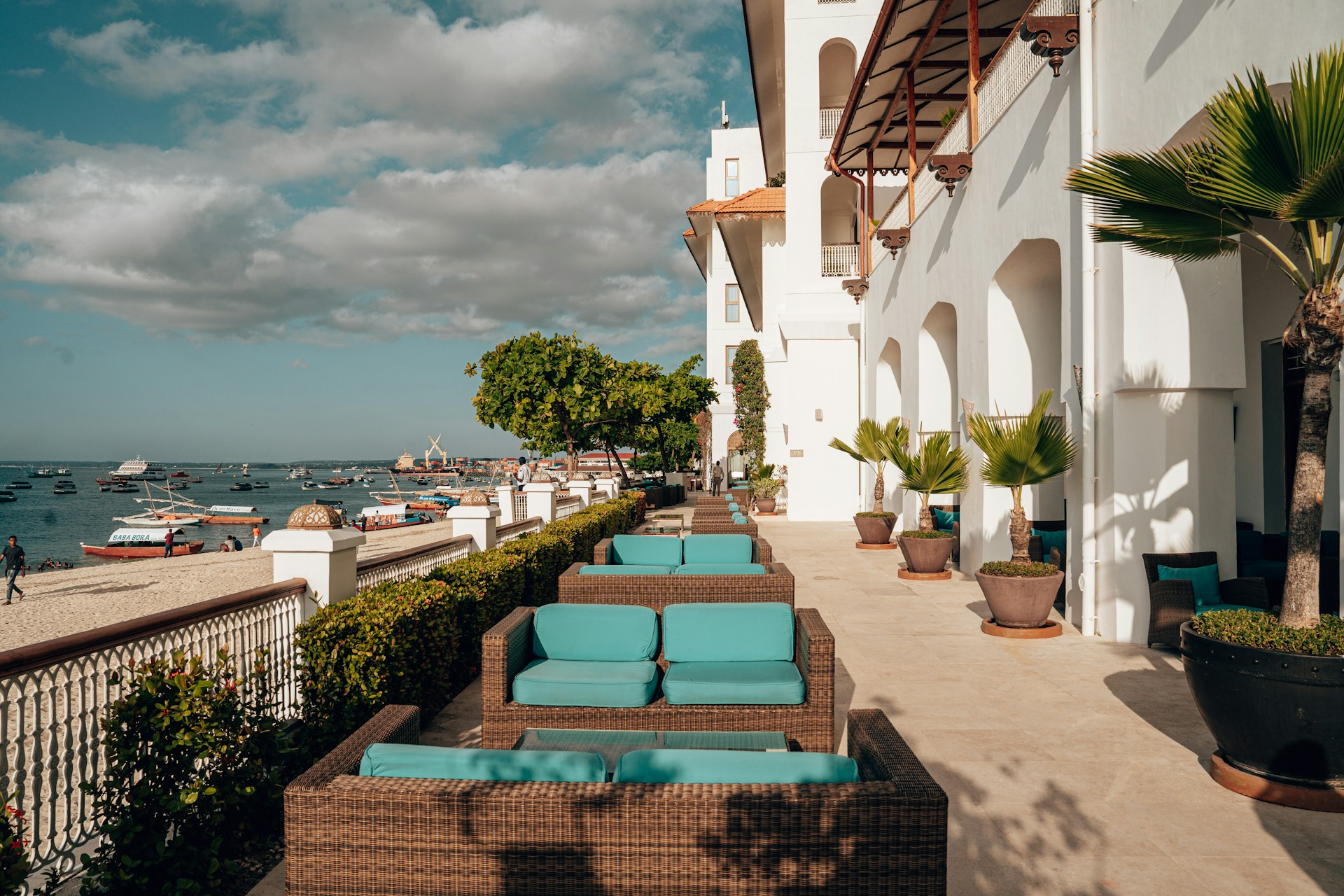 a view of the ocean from a hotel balcony