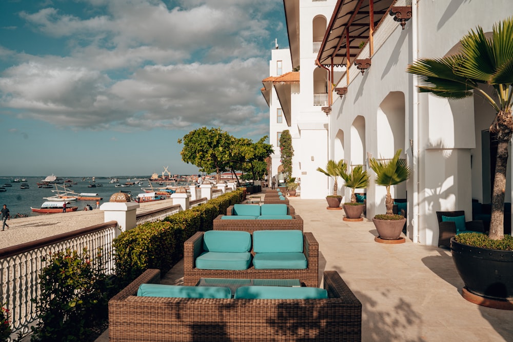 a view of the ocean from a hotel balcony