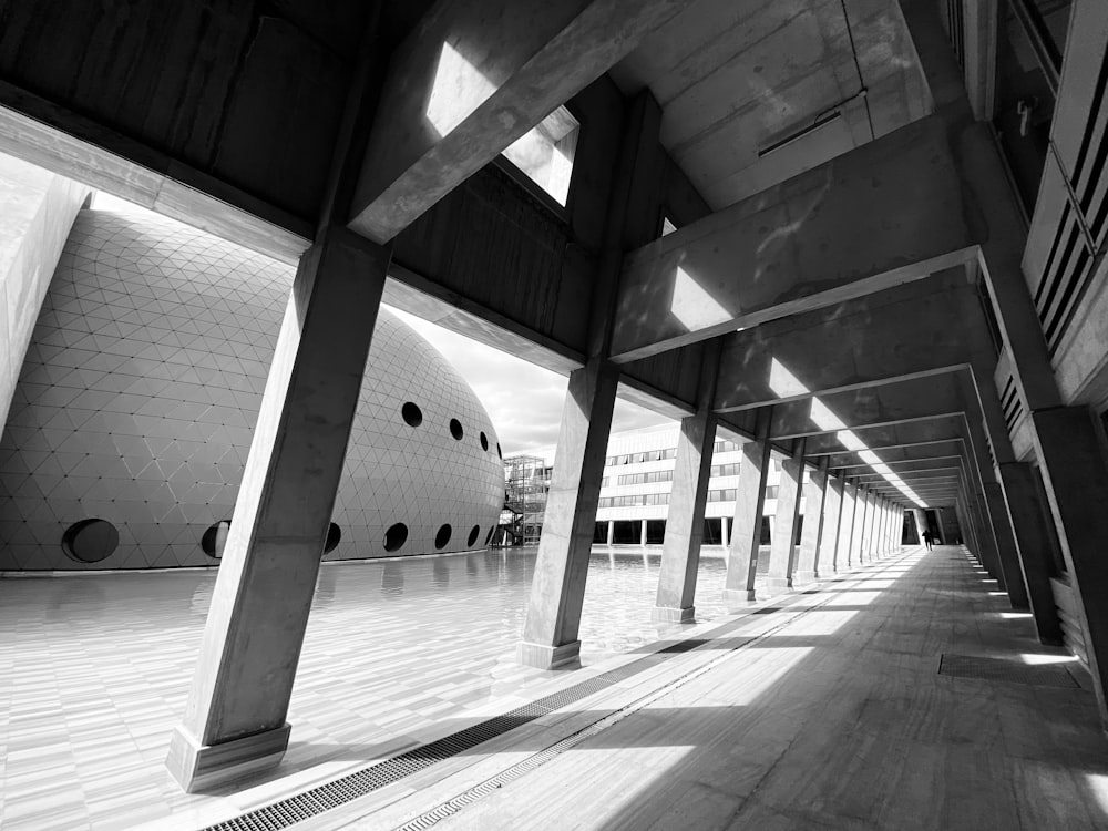 a black and white photo of an empty building