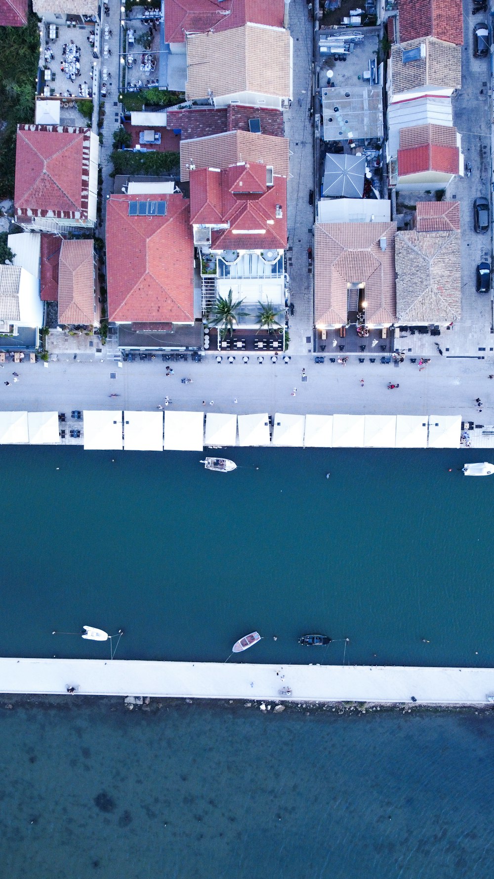 an aerial view of a large body of water