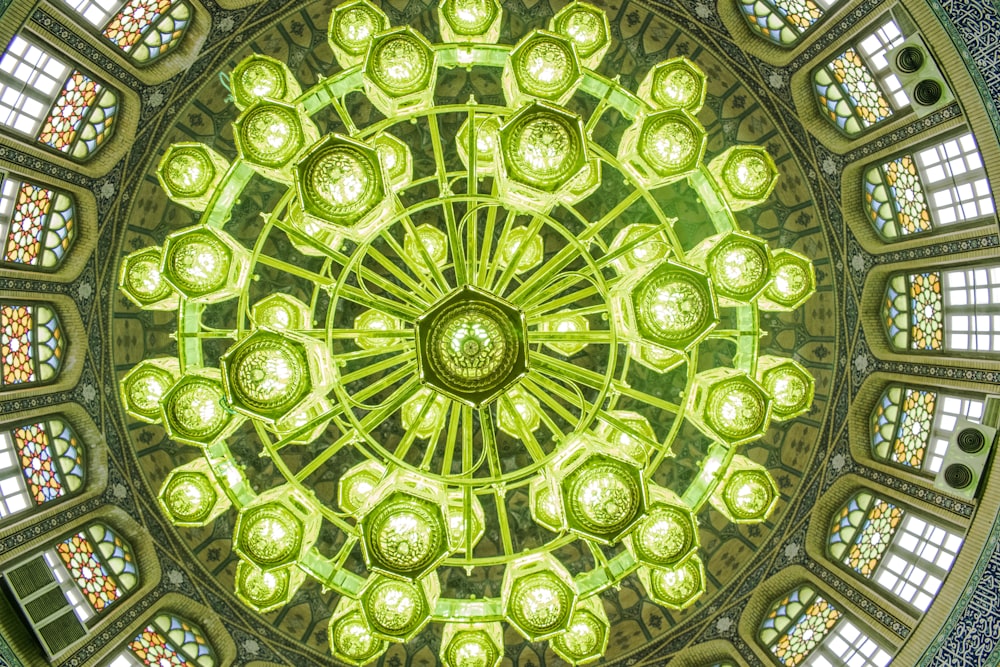 a circular view of the ceiling of a building