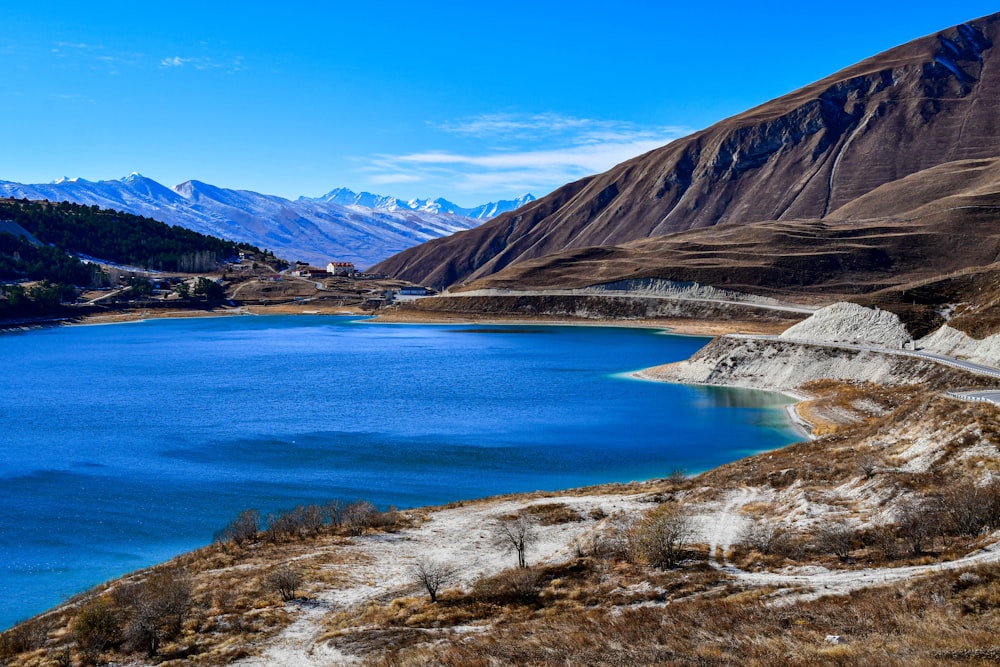 a large body of water surrounded by mountains