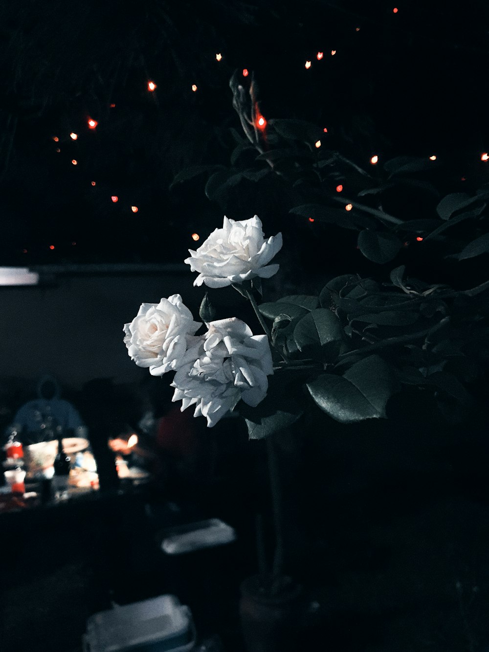 a vase filled with white flowers on top of a table