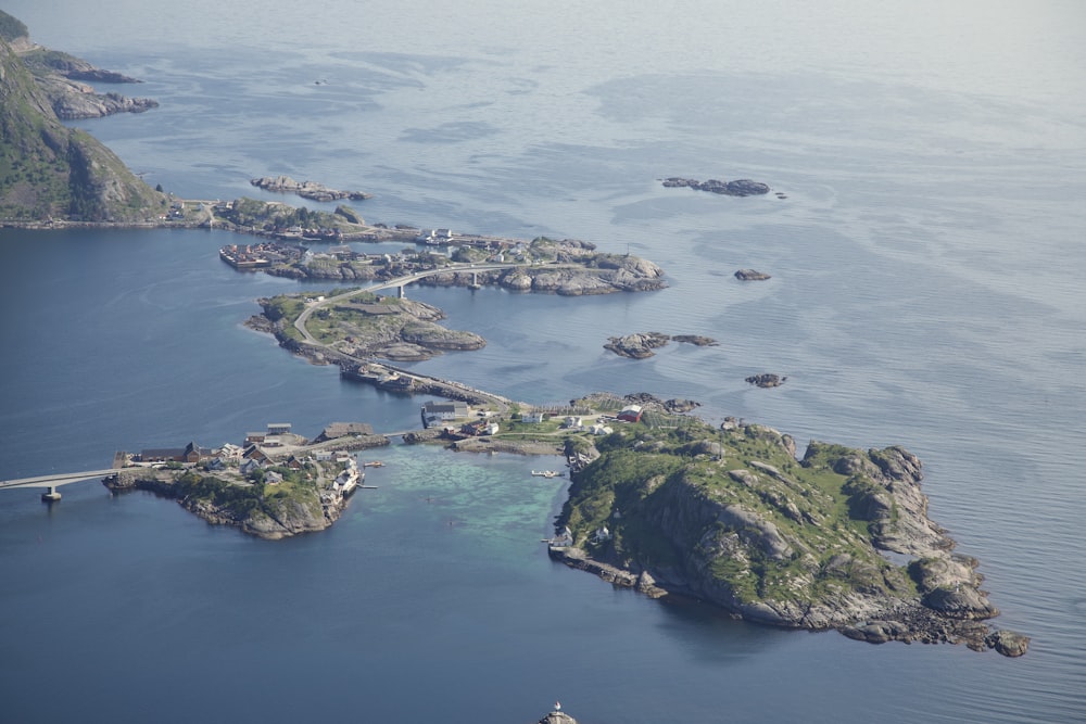 an aerial view of an island in the middle of the ocean