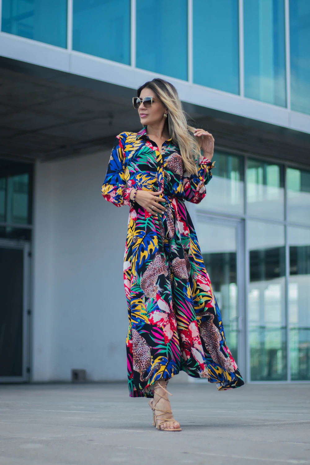 Vestido Midi Estampado Colorido