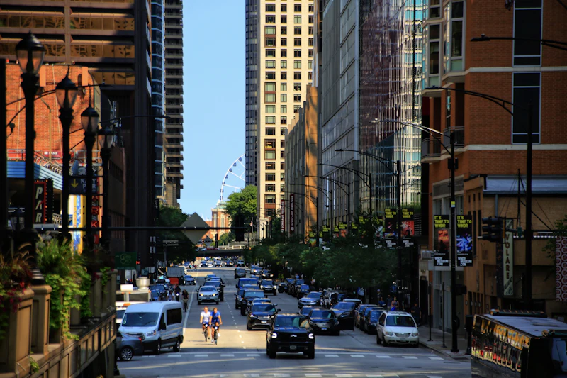 A city street in summer in a Chicago neighborhood