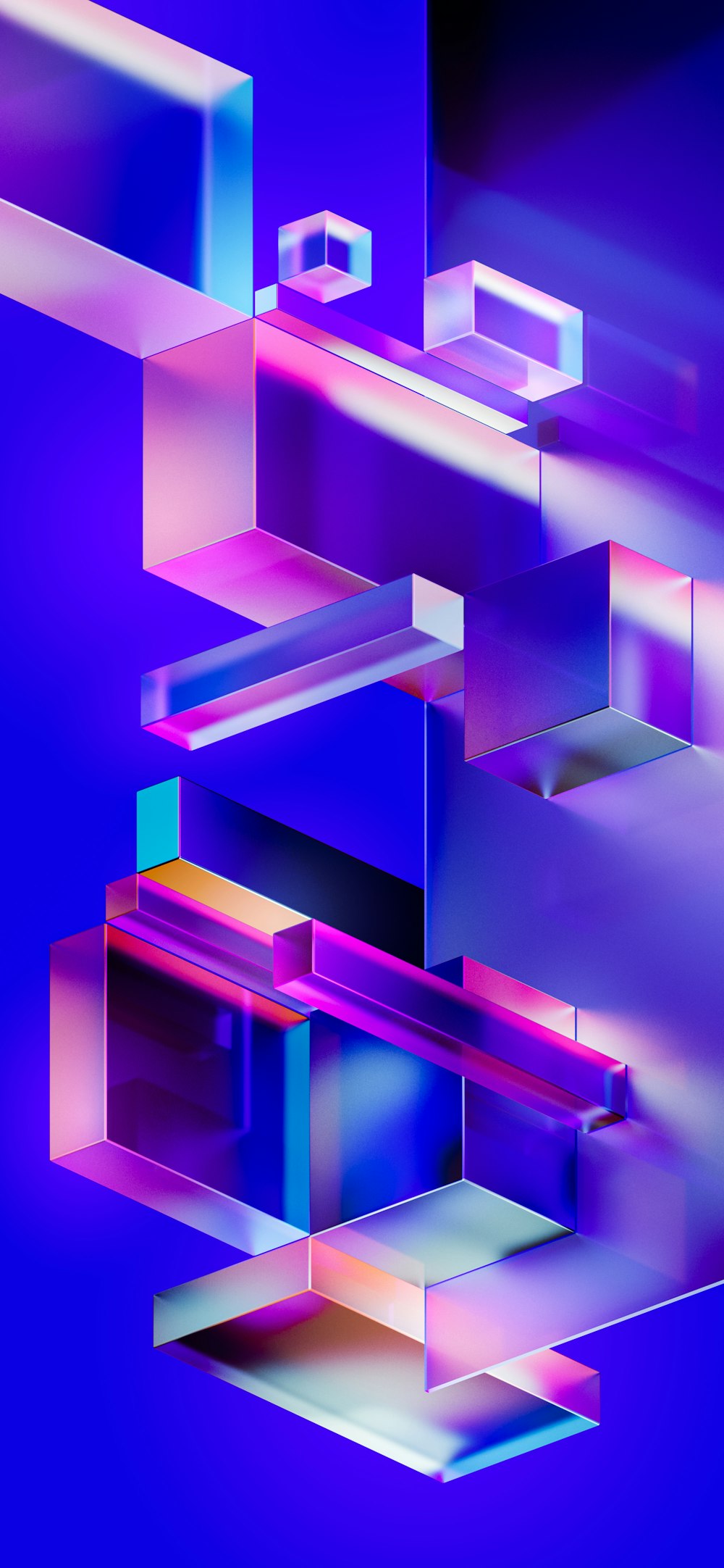 a blue and pink abstract background with a variety of shapes